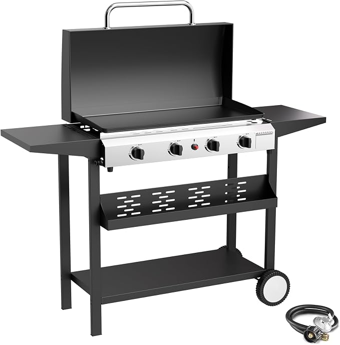 4 Burner Propane Griddle with Lid, 30 Inch Stainless Steel Portable Detachable by ADREAK