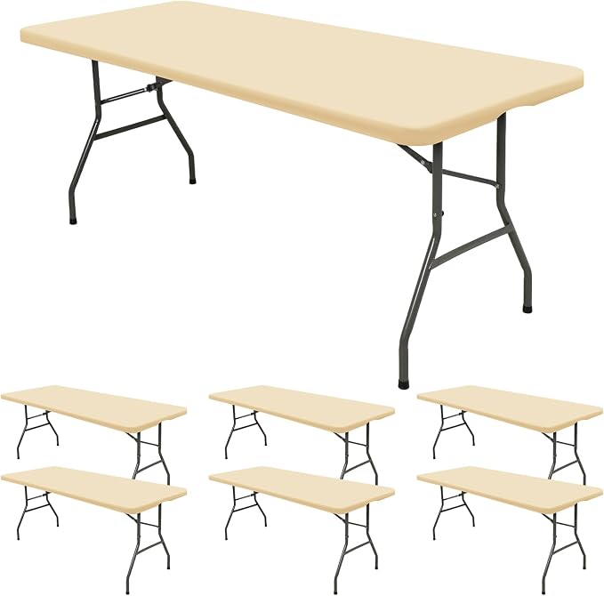 6 Pack Stretch Fabric Table Top Cap Cover, fits 8' Tables, Spandex Table Covers by REWOMC