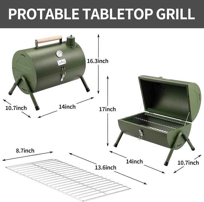 Portable Charcoal Grill, Tabletop Outdoor Barbecue Smoker, Small BBQ Grill - Image 5