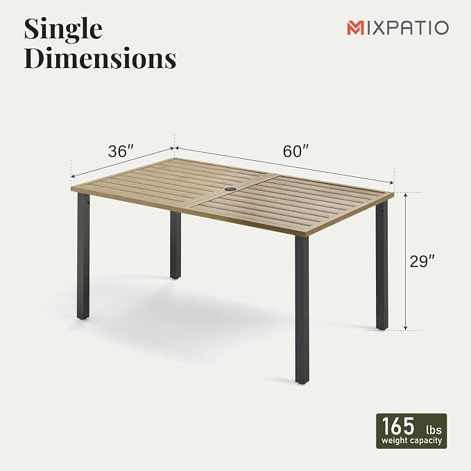 Outdoor Patio Dining Table for 6, All Weather Wrought Iron Outdoor Table for - Image 3