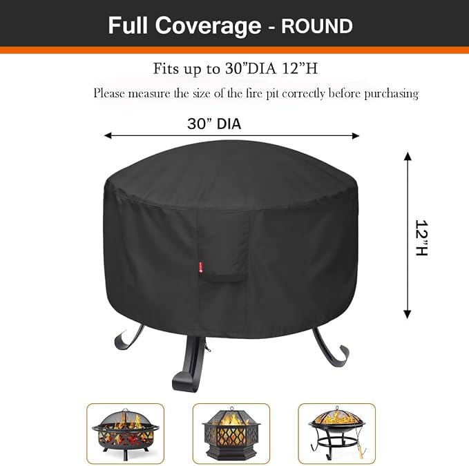 SheeChung Round Gas Fire Pit Cover-Fits 27”-30“ Solo Stove Yukon, Waterproof - Image 2
