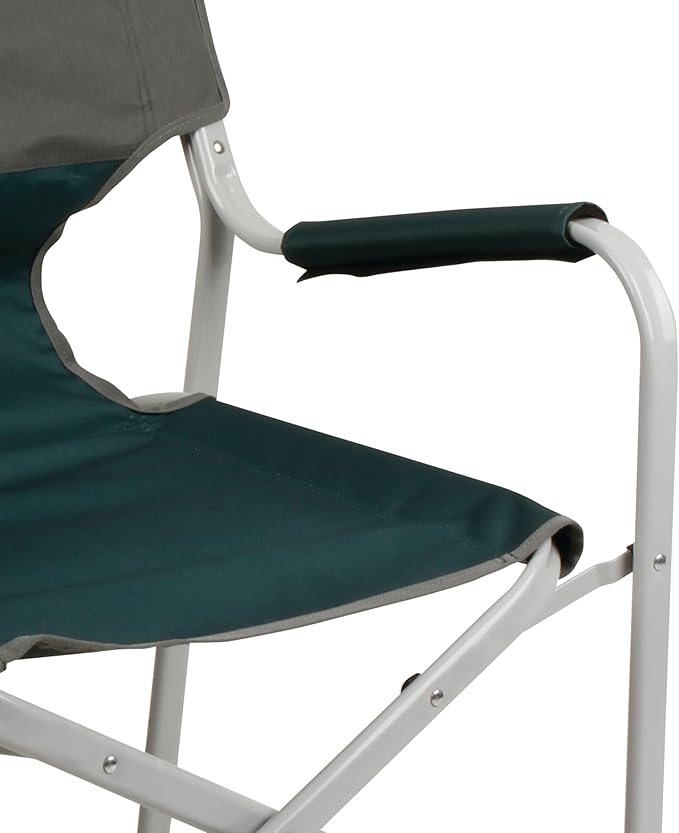 Camping Chair in Green with Flip-Up Side Table and Cup Holder