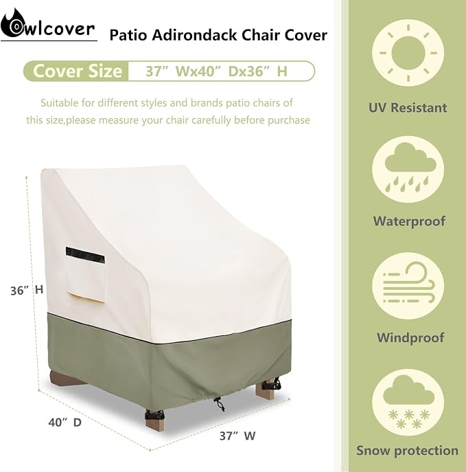Patio Adirondack Chair Cover 37 W x 40 D x 36 H inches, 600D Heavy Duty - Image 2