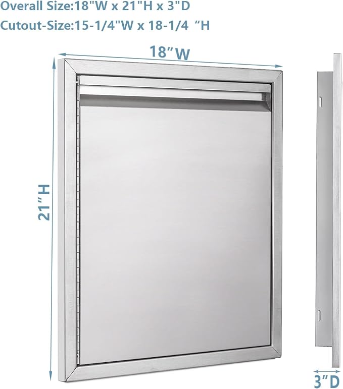 Outdoor Kitchen Door 18" W x 21" H inch Double Wall Door Panel Stainless Steel - Image 2