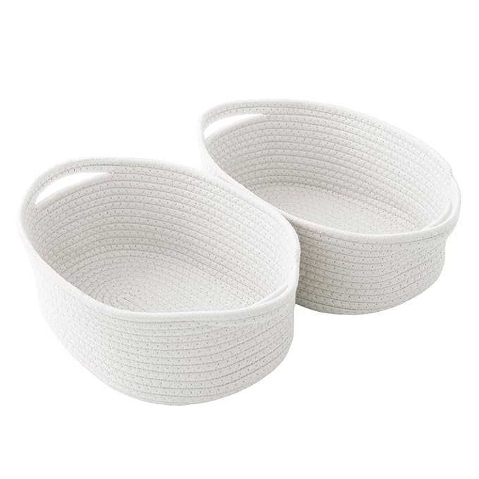2 Pack Gift Basket with Gift Bag and Ribbons, Small Rope Woven Shelf Storage by HZFTJOY