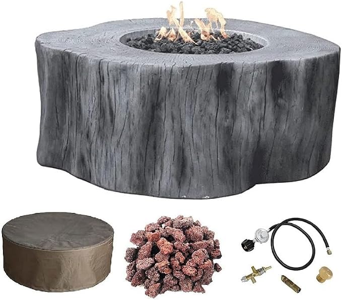 Elementi | Manchester Gas Fire Pit Cast Concrete Semi-Round Fire Table by AMSFireplaceInc