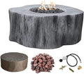 Elementi | Manchester Gas Fire Pit Cast Concrete Semi-Round Fire Table by AMSFireplaceInc