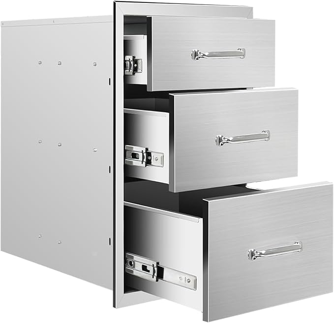 Outdoor Kitchen Drawers 14" W x 21" H x 23" D Flush Mount Triple BBQ Drawers by SGOLAN