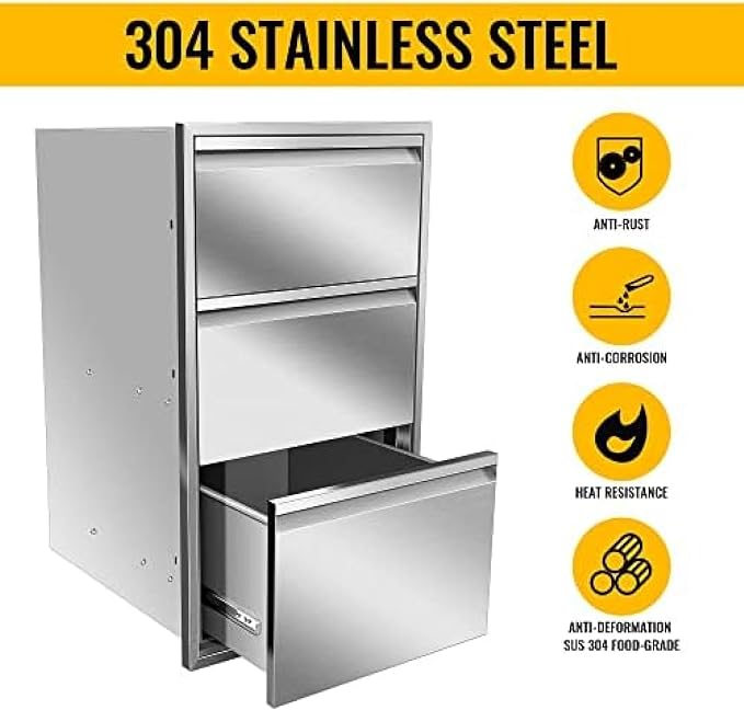 Outdoor Kitchen Stainless Steel Triple Access BBQ Drawers - Image 4