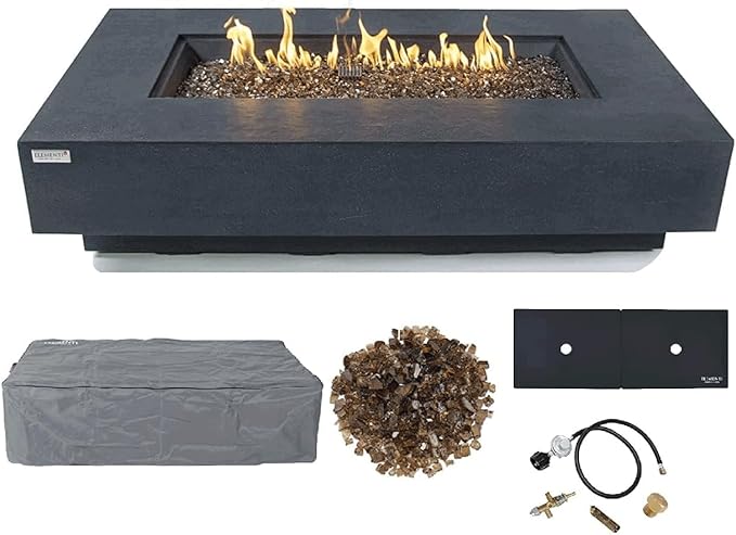 Elementi+ | Positano Gas Fire Pit Cast Concrete 60" Rectangular Fire Table by AMSFireplaceInc