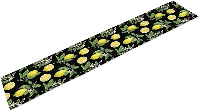 Watercolor Lemon Table Runner, Spring Summer Seasonal Green Leaves Flowers - Image 3