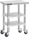 DuraSteel Stainless Steel Work Table 24" x 18" x 34" Height w/ 4 Caster Wheels by Unknown