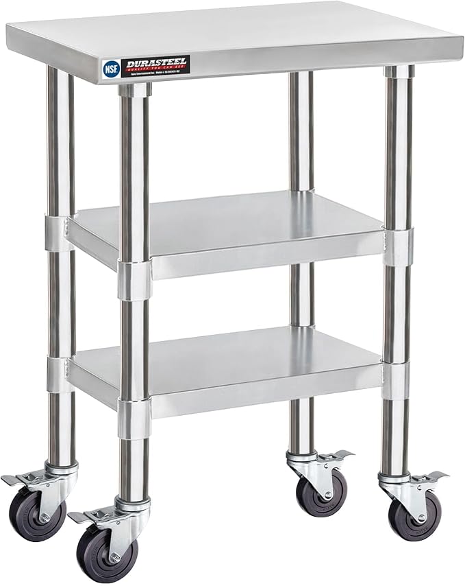 DuraSteel Stainless Steel Work Table 24" x 18" x 34" Height w/ 4 Caster Wheels by Unknown