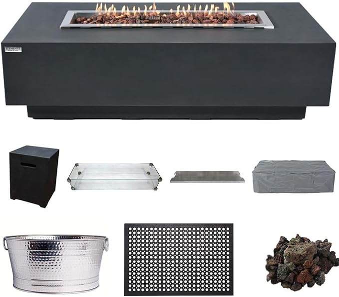 Elementi Granville Dark Grey Fire Pit Bundle Includes 60” Propane Concrete by Elementi