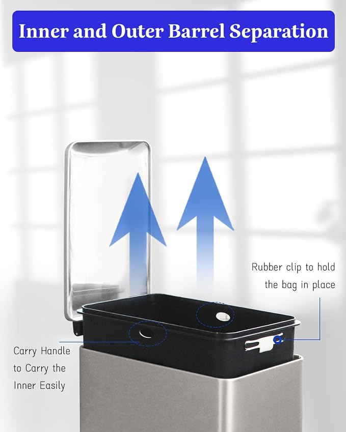 Bathroom Trash Can with Lid, 16.7L/ 4.4 Gallon Trash Can with Removable Inner - Image 7