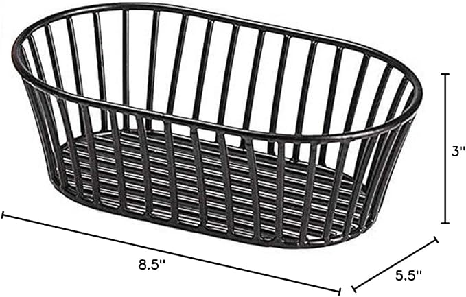 G.E.T. 4-31892 Black 8.5" x 5.5" Stackable Tuscan-Style Oblong Wire Basket Iron - Image 2