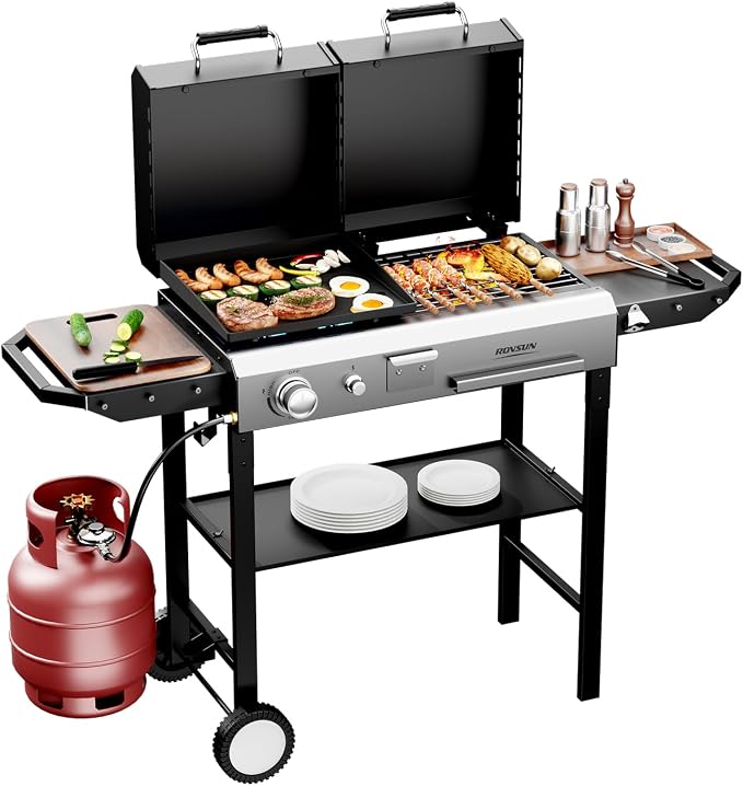 ROVSUN 2-in-1 Propane Gas Grill and Charcoal Grill Combo by ROVSUN