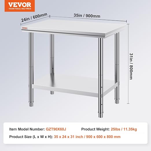 Vevor Stainless Steel 900x600x800 mm Commercial Kitchen Prep & Heavy Duty Metal - Image 7
