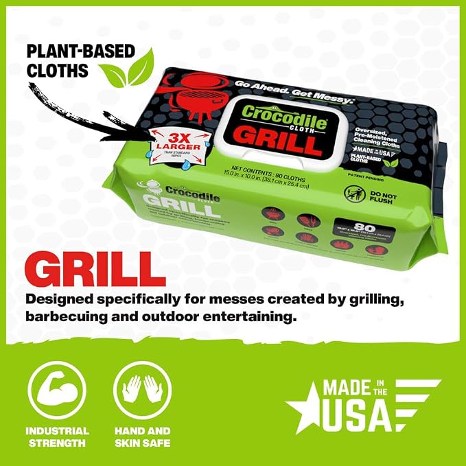 Crocodile Cloth Grill Wipes, Safe on Skin & Surfaces, Pre-Moistened - Image 2