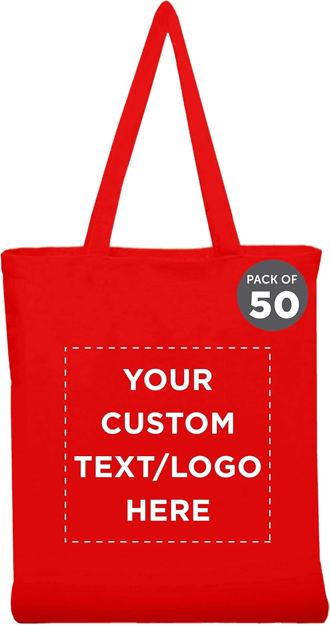 DISCOUNT PROMOS Custom Cotton Canvas Tote Bags Set of 50, Personalized Bulk Pack by DISCOUNTPROMOS