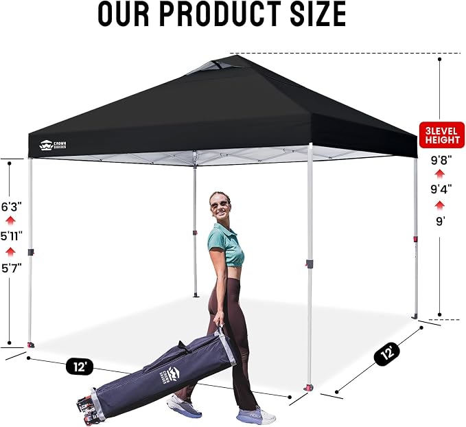 CROWN SHADES 12x12 Pop Up Canopy Outside Canopy, Patented One Push Tent Canopy - Image 6