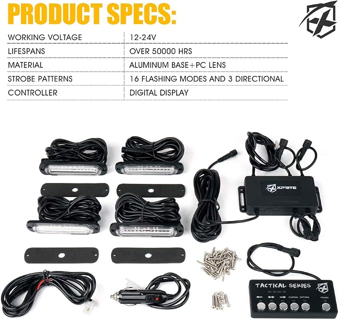 Xprite Amber LED Surface Mount Strobe Lights Kit, Grill Grille Side Marker - Image 7