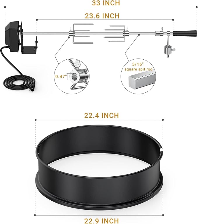 onlyfire Rotisserie Ring Kit for Weber 22-1/2-Inch Charcoal Kettle Grill and - Image 2