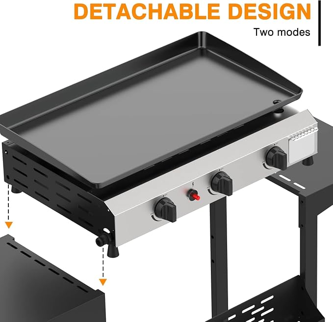 3 Burner BBQ Gas Griddle, 25.6 Inch Stainless Steel Portable Detachable Propane - Image 5