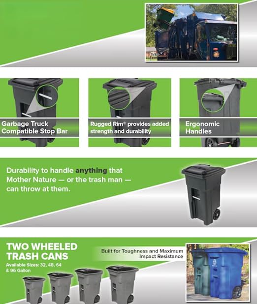 32 Gallon Blue Wheeled Recycling Trash Can - Image 7