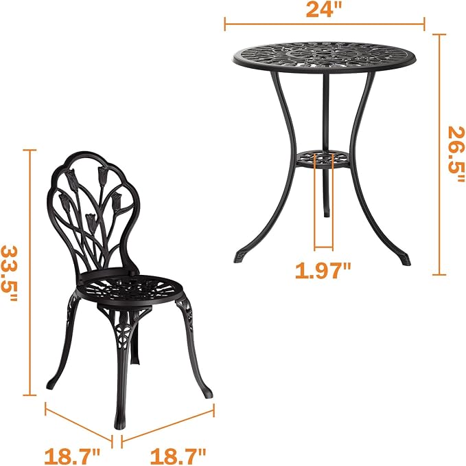 Outdoor Bistro Table and Chairs Set of 2, 3 Piece Patio Bistro Set w/Umbrella - Image 5