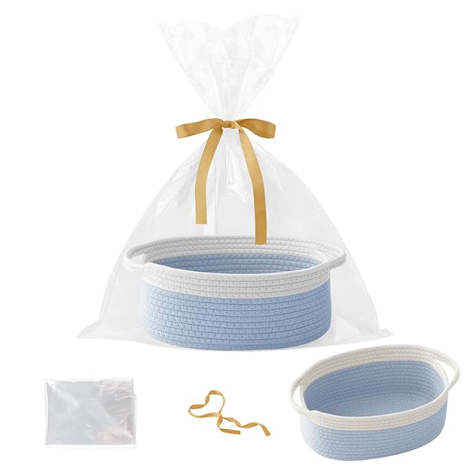 Gift Basket with Gift Bag and Ribbons, Small Rope Woven Shelf Storage, Baskets by HZFTJOY