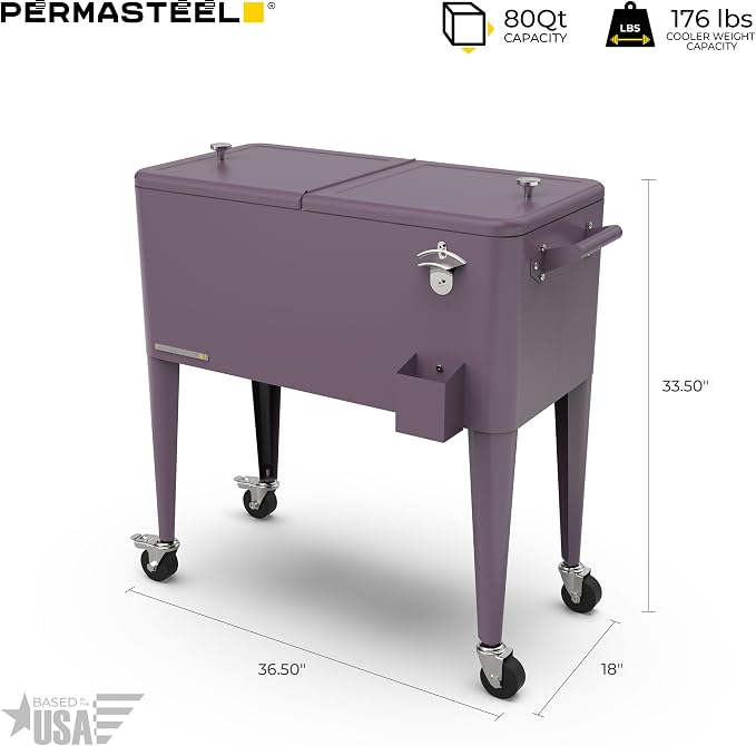Permasteel 80 Quart Party Cooler, Rolling Ice Chest - Image 11