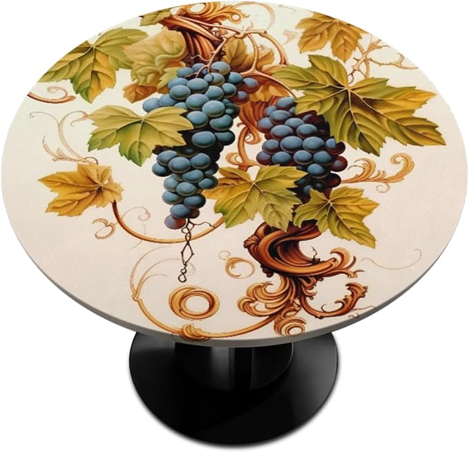 Grape Green Leaf Fresh Fruit Round Table Cloth Cover, Elastic Edge Waterproof by ModaQua