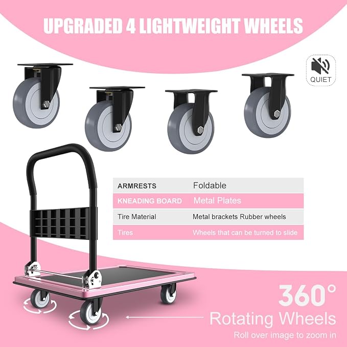 WUD Push Cart, Folding Mobile Platform Trolley, Thickened and Reinforced - Image 2
