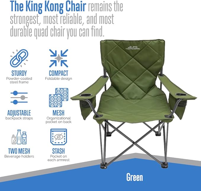 Folding Camp Chair, Green, 800 lb Capacity with Cup Holders