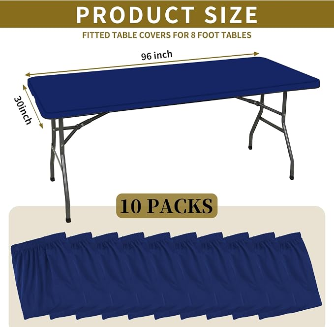 10 Pack Stretch Fabric Table Top Cap Cover, fits 8' Tables, Spandex Table - Image 2