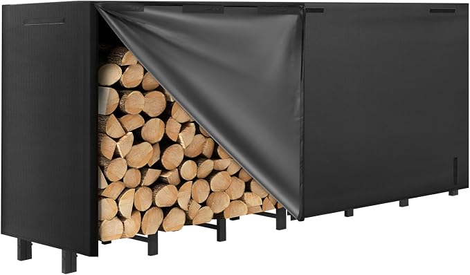 8FT Firewood Rack with Waterproof Cover, Heavy Duty Firewood Storage Log Holder by DNKMOR