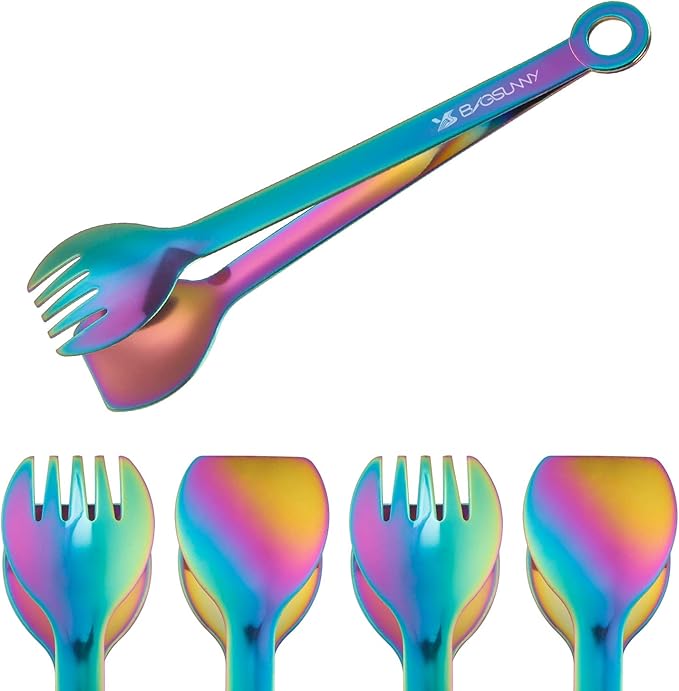 Tongs - 6-Inch Rainbow Stainless Steel Fork and Spoon Style