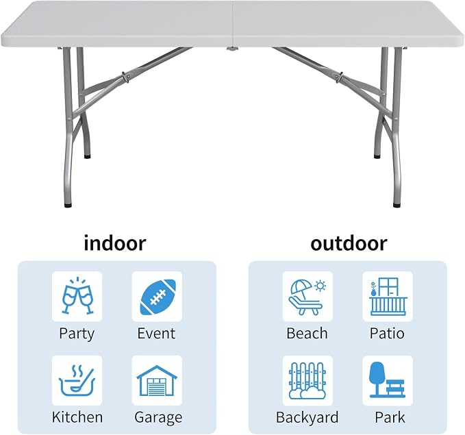 FWTI Deal Folding Table 6ft, Heavy Duty Portable, Built in Carrying Handle & - Image 8