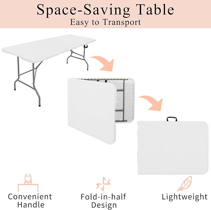 Folding Tables with Carrying Handle Lightweight Rectangular Portable Plastic - Image 4