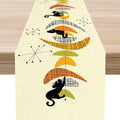 Mid Century Table Runner, Retro 1950s Black Cat Atomic Modern Abstract Coffee by Unknown