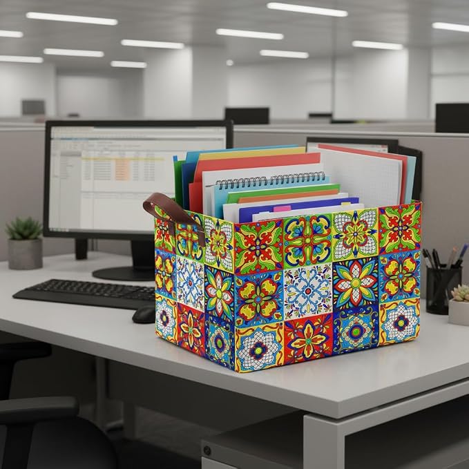Mexican Talavera Decoration Storage Basket Waterproof Canvas Toy Storage Bin - Image 7