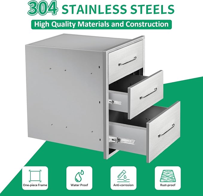 Outdoor Kitchen Drawers 14" W x 21" H x 21" D Stainless Steel Triple Drawers - Image 3