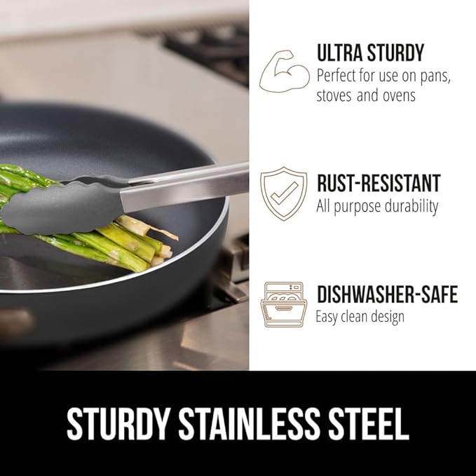 Tongs in Gray with Silicone Heads and Stainless Steel, 7 and 9 Inch Sizes