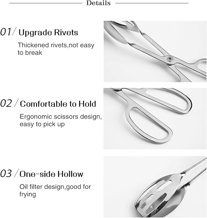 Tongs, 2-Piece Stainless Steel Scissor Buffet Tongs in Silver