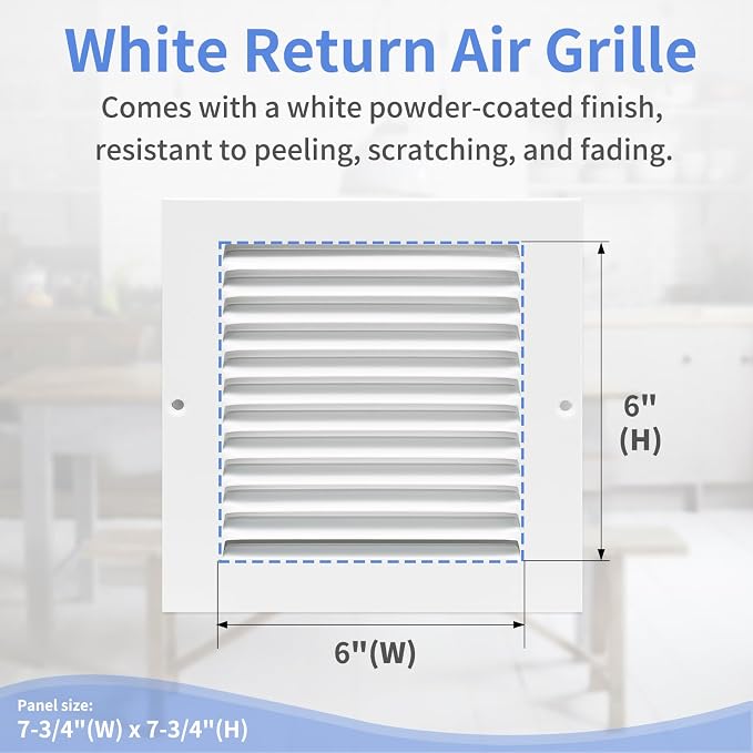 6"W x 6"H Steel Return Air Grille, Air Return Vent Cover - Image 3
