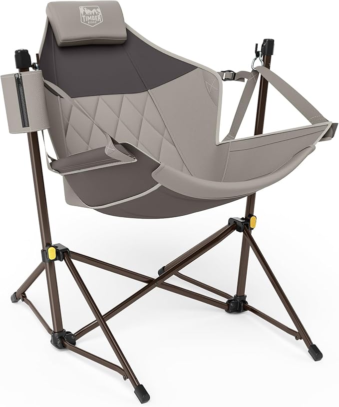 Folding Hammock Chair in Tan with Steel Frame and Carry Bag