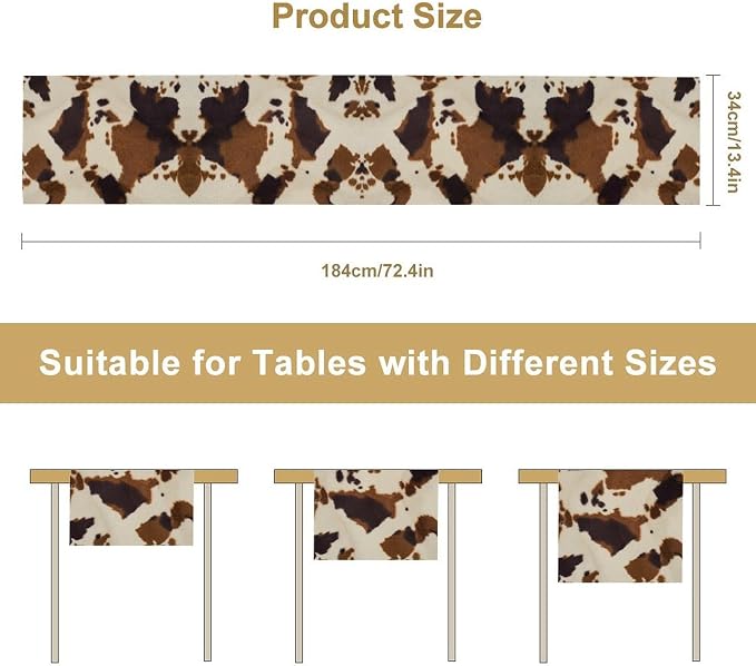 Cowhide Print Table Runner, Western Farm Animal Fur Wildlife Rustic Table Runner - Image 7