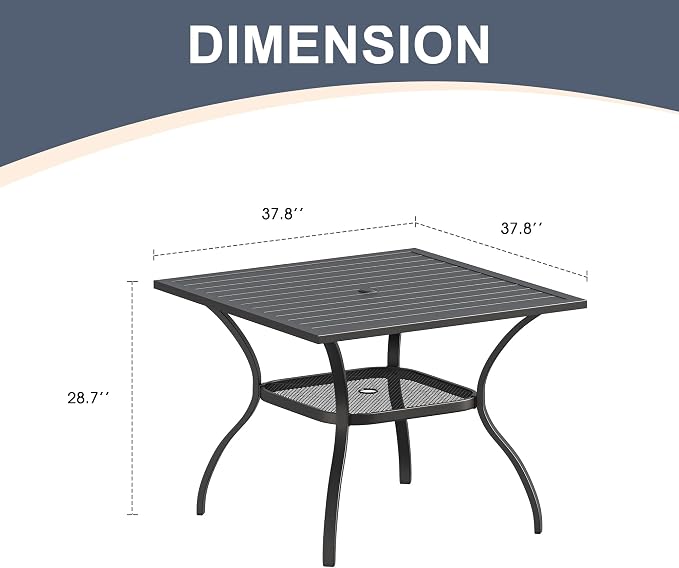 VICLLAX Patio Dining Table for 4 Square Metal Outdoor Table - Image 3
