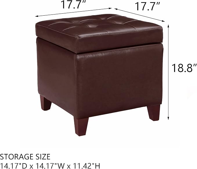 Homebeez Tufted Faux Leather Storage Ottoman Square Cube Foot Rest Stool - Image 3
